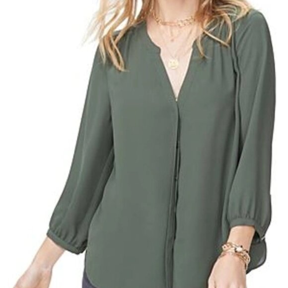 NYDJ Printed Pintuck-back Pullover Blouse - Size XS, Green - Picture 1 of 10